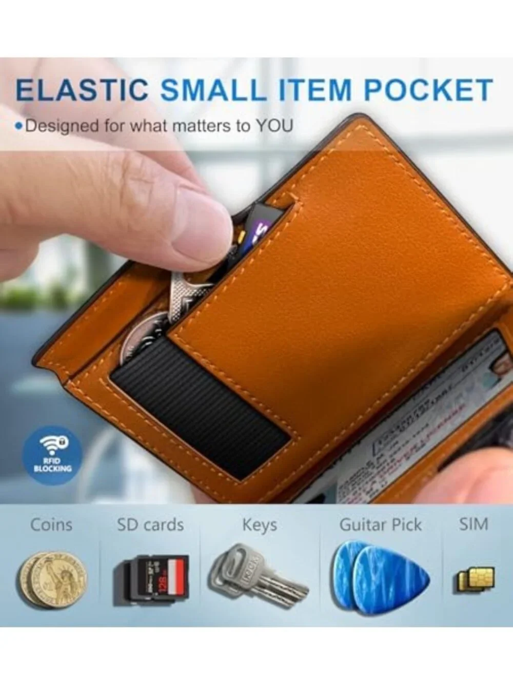 Slim Magnetic Wallet for Men, RFID Blocking Card Holder, Leather Money Clip & ID